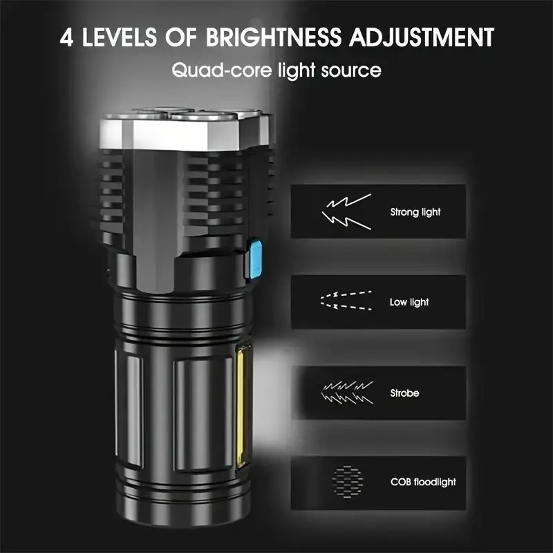 LED Flashlight 4X LED Torch, USB Rechargeable, Outdoor Camping Emergency Lantern - image 6 | Free standard UK delivery included | Discount Quality Products