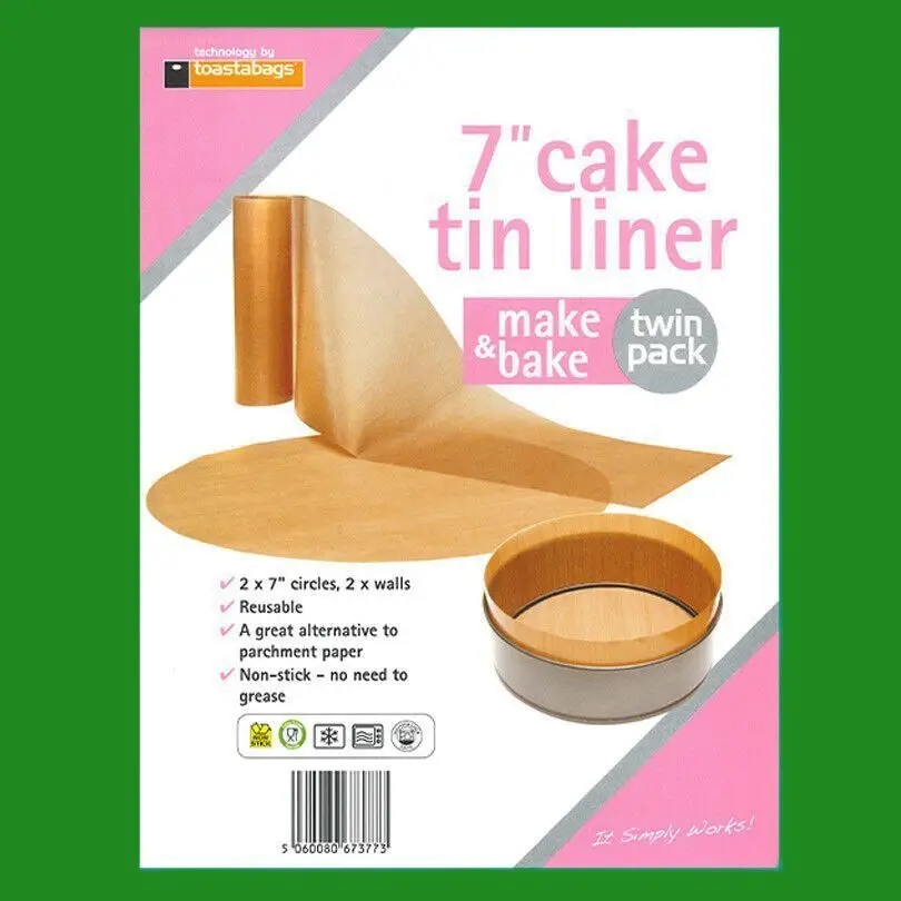 2x 7" Inch Reusable Non-Stick Beige Cake Tin Liners Make &amp; Bake