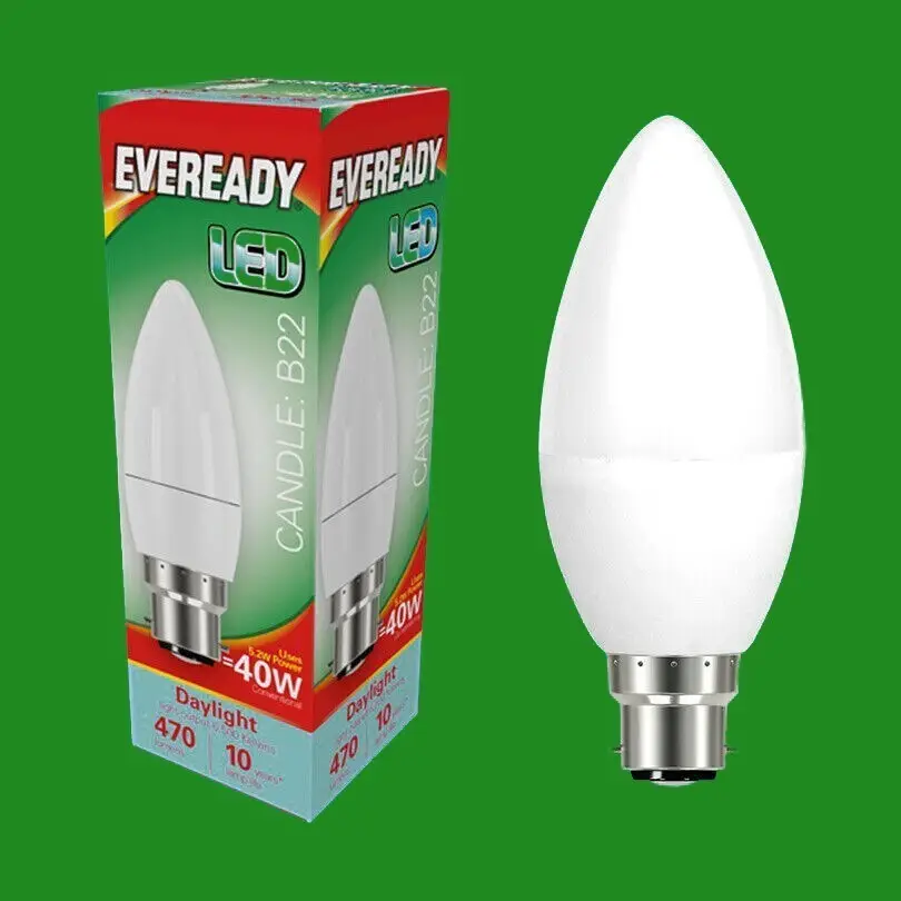 12x 5.2W (=40W) LED Candle Light Bulb, Daylight White 6500k, Bayonet Cap BC B22