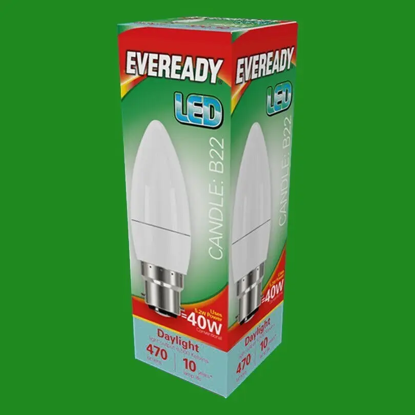 12x 5.2W (=40W) LED Candle Light Bulb, Daylight White 6500k, Bayonet Cap BC B22 - image 2 | Free standard UK delivery included | Discount Quality Products