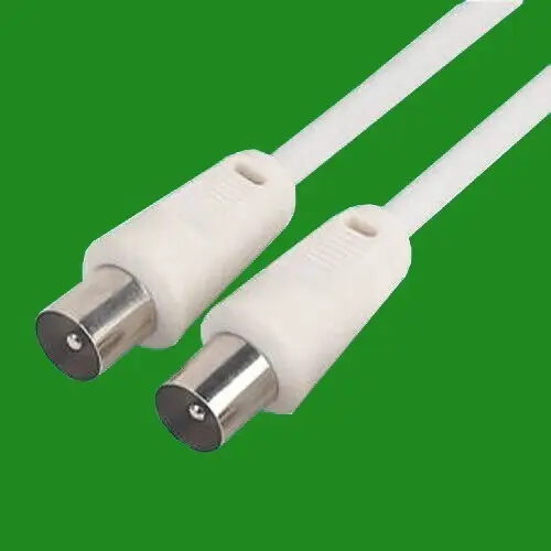2m Metre TV Aerial Lead White Silver Male To Male Copper Clad Steel