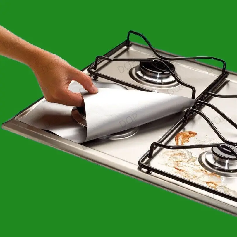 4x Gas Hob Protector Liners Reusable Non-Stick Silicone Dishwasher Safe - Silver