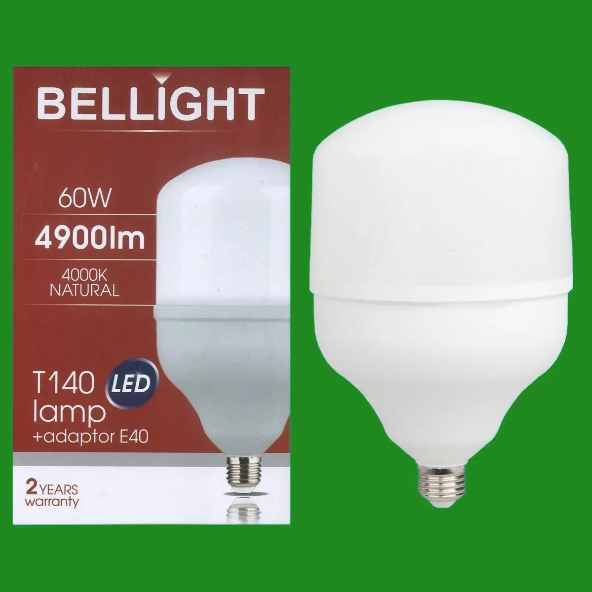 2x 60W (=300W) T140 LED Light Bulb 4000K Edison Screw ES E27 &amp; GES E40 Adaptor