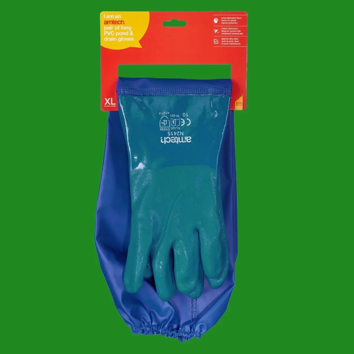 Pair of Long PVC Gloves, Pond, Sewer & Drain Maintenance, 50cm Sleeve Size 10 XL - image 3 | Free standard UK delivery included | Discount Quality Products