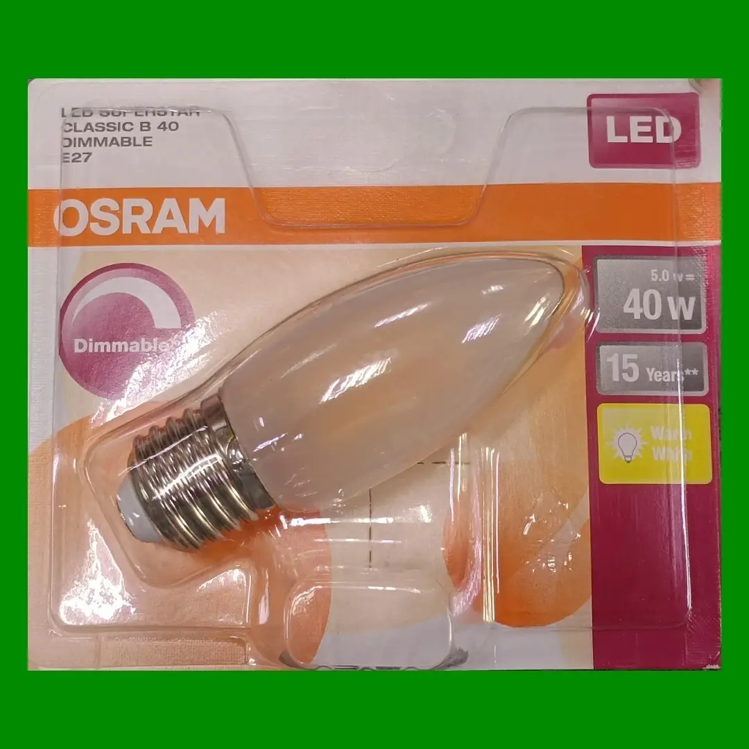 1x 5W OSRAM LED Candle Light Bulb Dimmable Edison ES E27 Warm White 3000K Lamp