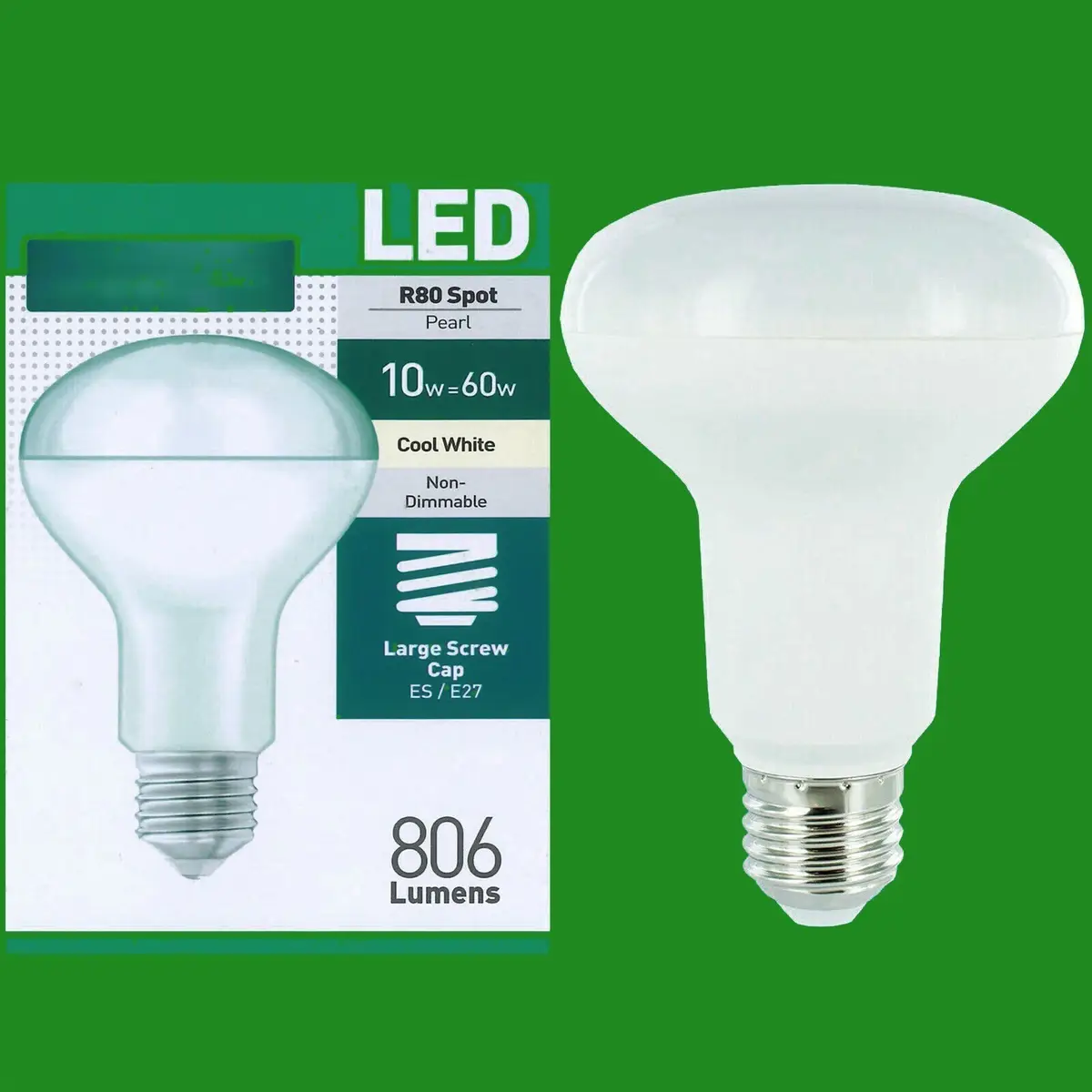 8x 10W (=60W) R80 LED Pearl Reflector Spot Light Bulbs E27 4000K Cool White Lamp