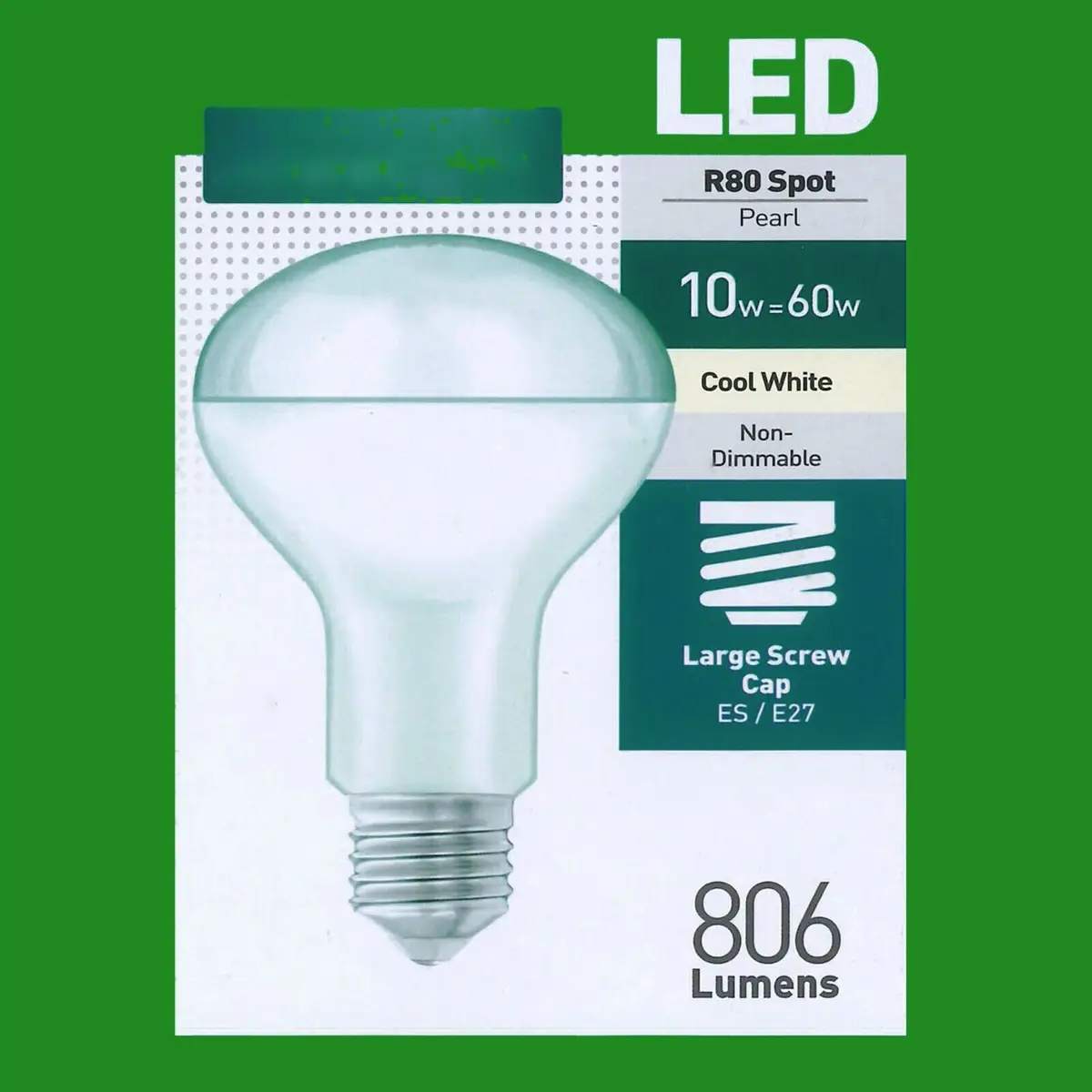 8x 10W (=60W) R80 LED Pearl Reflector Spot Light Bulbs E27 4000K Cool White Lamp - image 2 | Free standard UK delivery included | Discount Quality Products