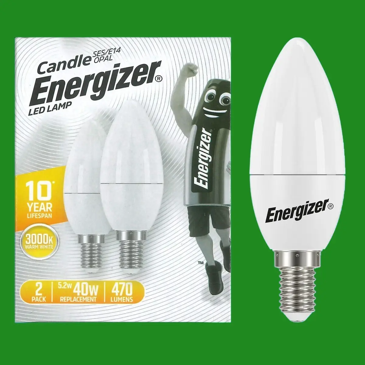 4x 5.2W (=40W) LED Candle 3000K SES Warm White Opal E14 Small Screw Light Bulb