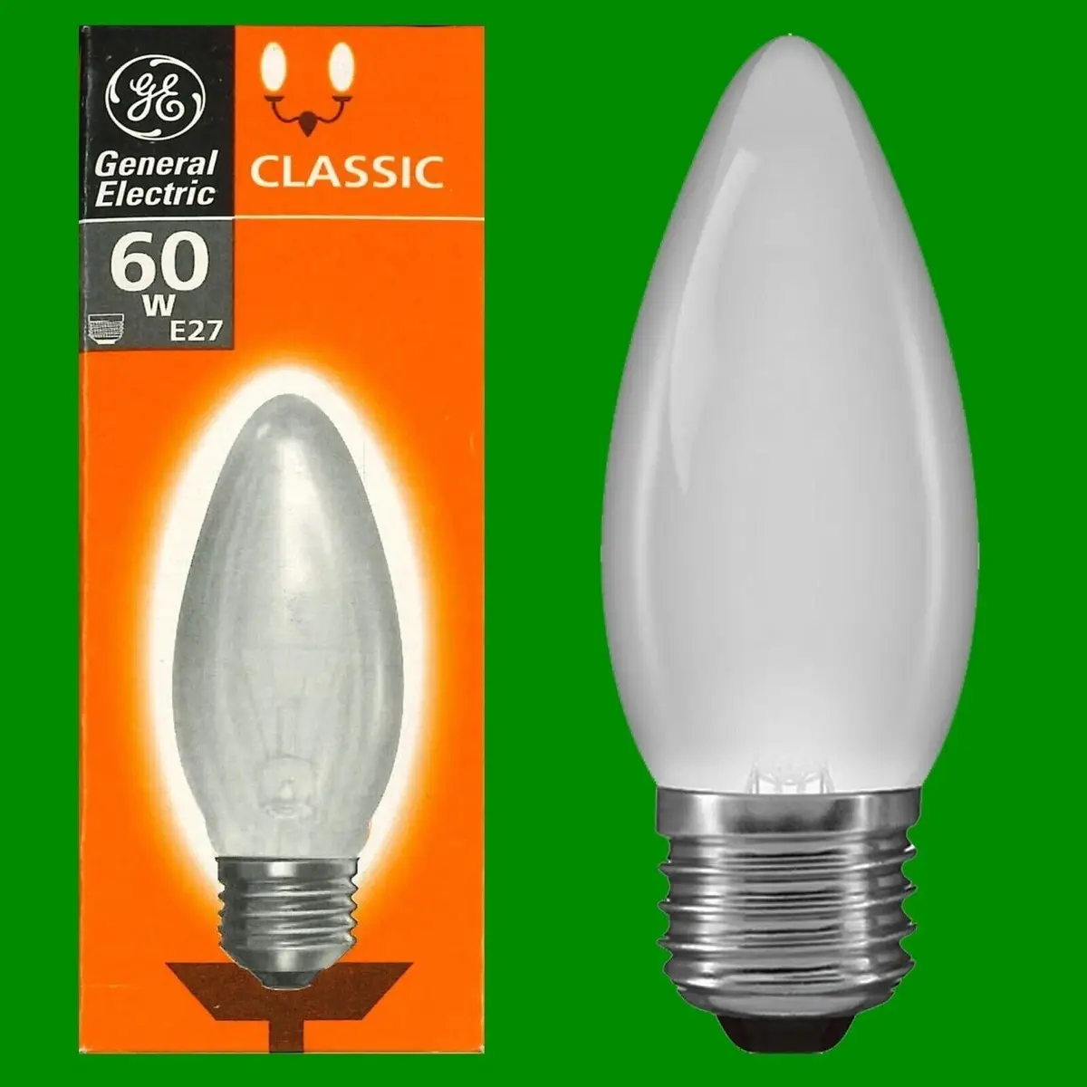 10x 60W GE Incandescent Filament Frosted Candle Dimmable Light Bulb Lamps E27 ES