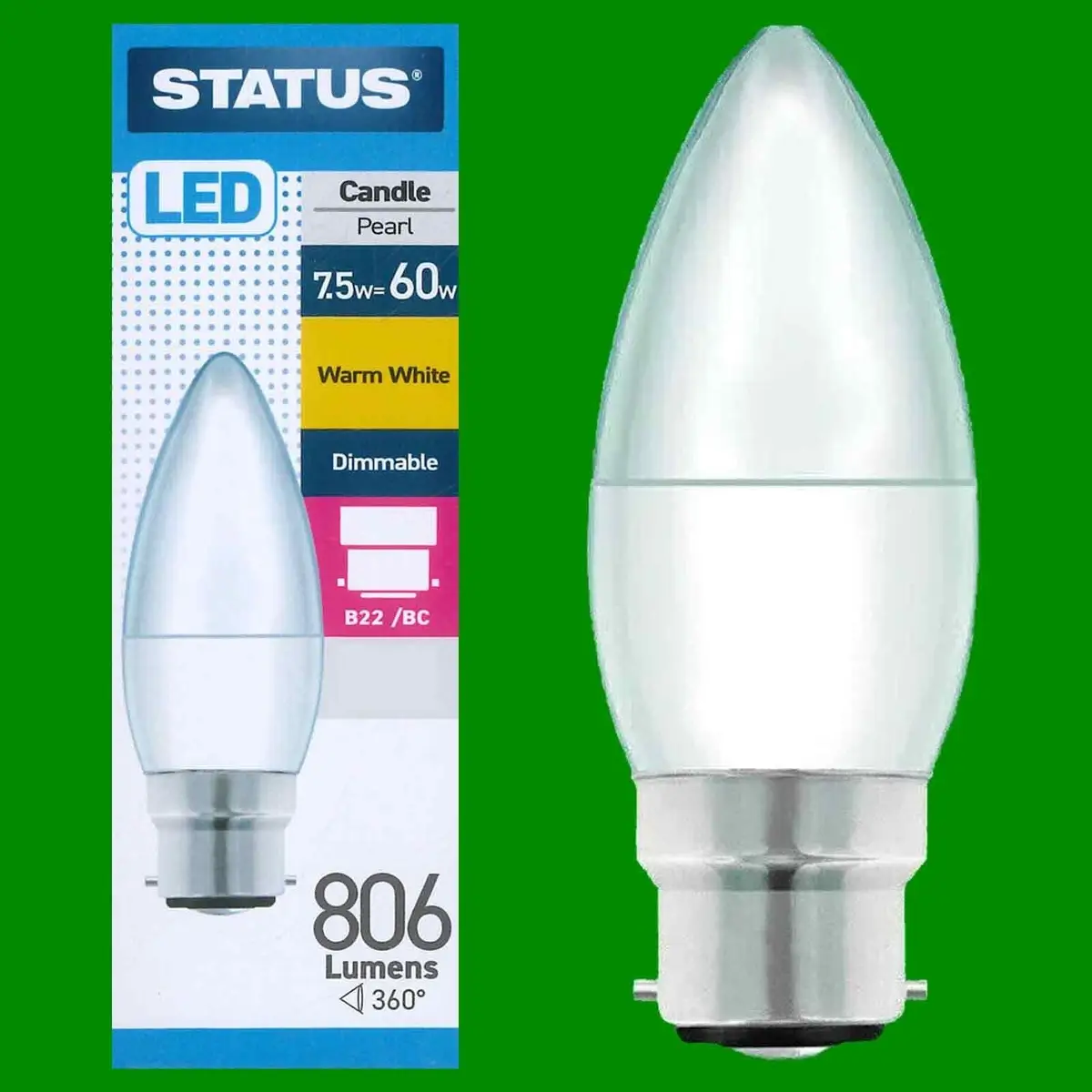 10x 7.5W (=60W) DIMMABLE LED Candle BC B22 Bayonet 2700K Warm White Light Bulbs
