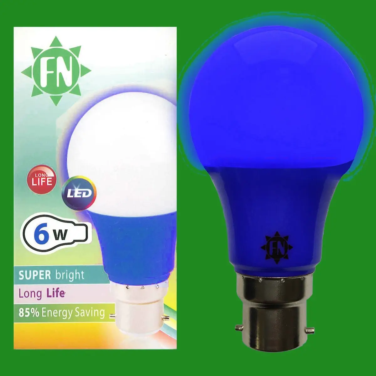 6x 6W LED Blue Coloured GLS A60 Light Bulb Lamp BC B22 Low Energy 110 - 265V