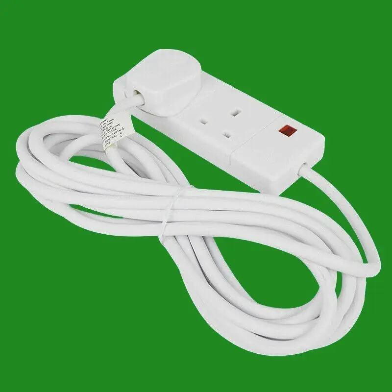 6m White 2 Way Extension Lead Cable 13A 3 Pin UK Socket With Neon Light