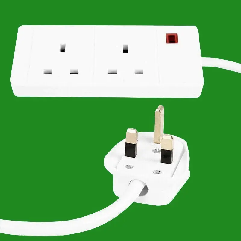 6m White 2 Way Extension Lead Cable 13A 3 Pin UK Socket With Neon Light - image 2 | Free standard UK delivery included | Discount Quality Products