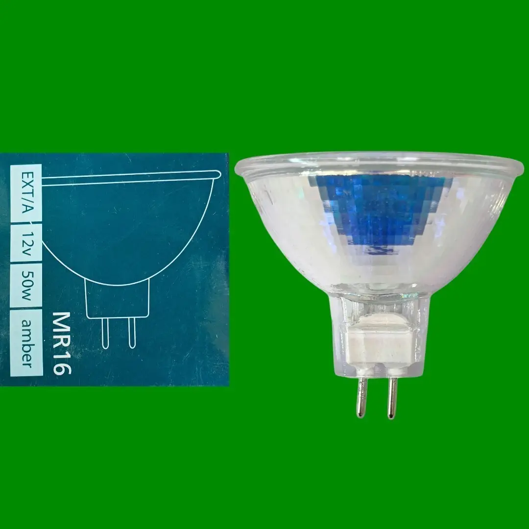 2x 50W CASELL Amber Coloured MR16 12V Halogen Dichroic Spot Light Bulb Lamp Beam
