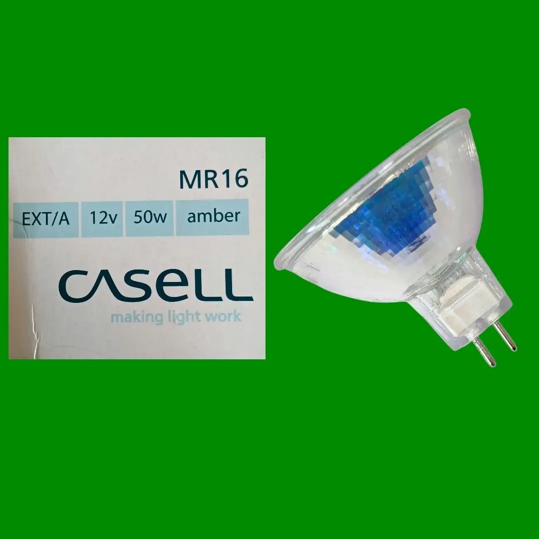 2x 50W CASELL Amber Coloured MR16 12V Halogen Dichroic Spot Light Bulb Lamp Beam - image 2 | Free standard UK delivery included | Discount Quality Products