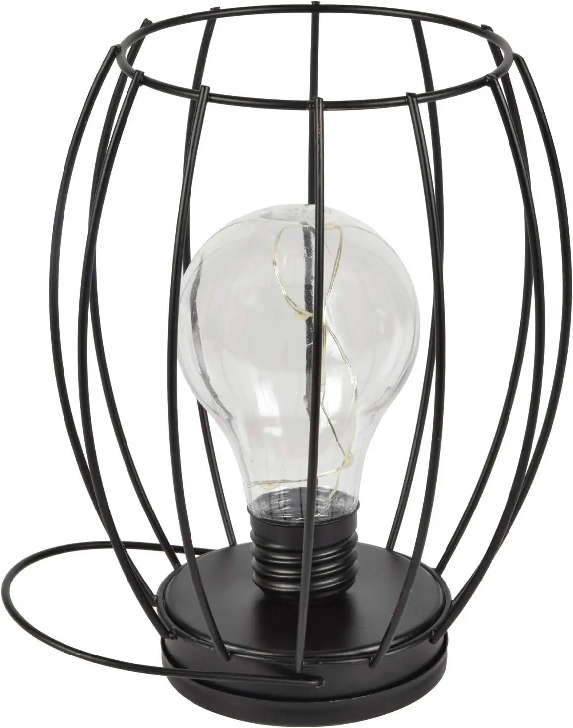 Decorative Black Cage Lamp Light with Copper Wire Bulb, Battery Powered, Hanging