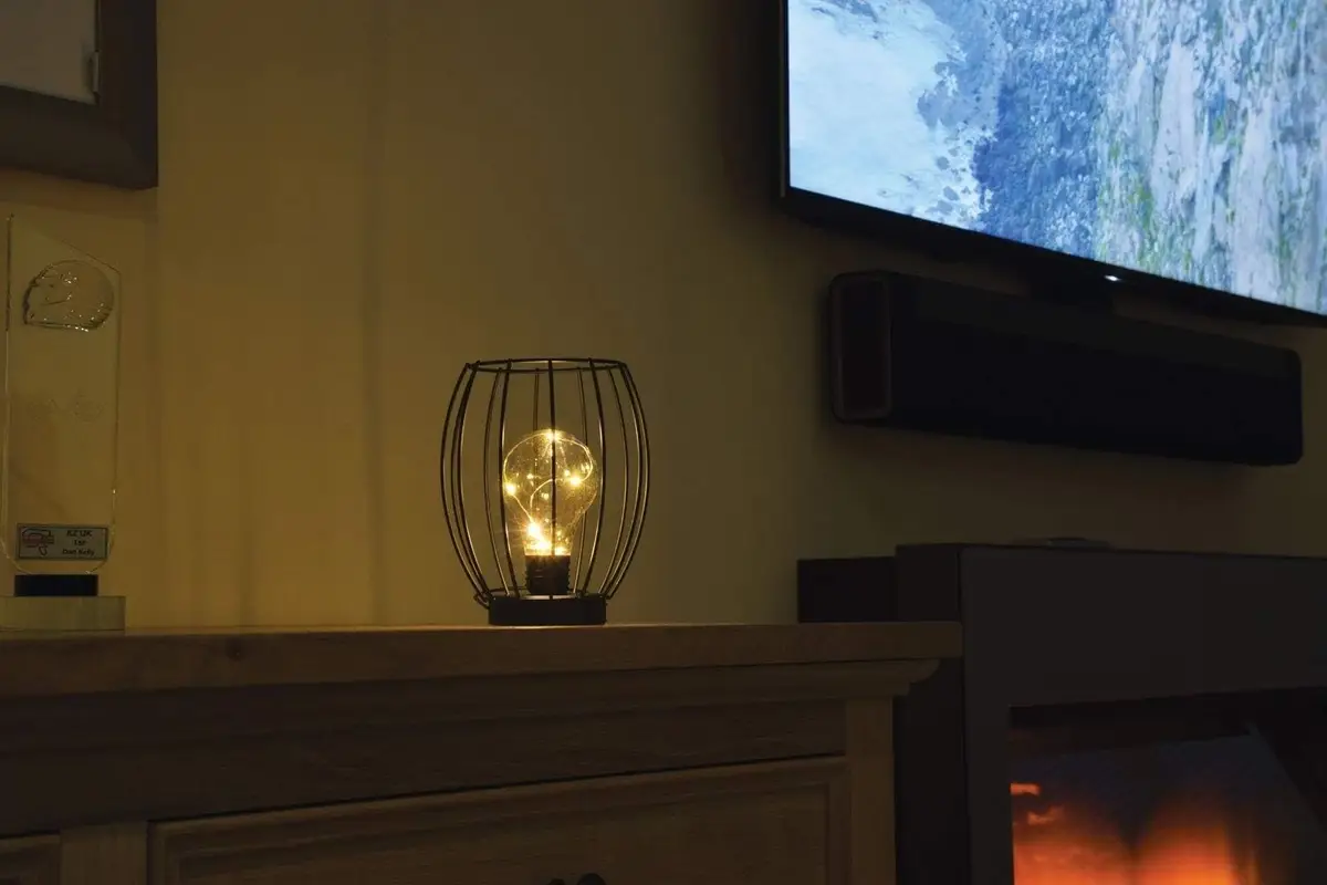 Decorative Black Cage Lamp Light with Copper Wire Bulb, Battery Powered, Hanging - image 2 | Free standard UK delivery included | Discount Quality Products