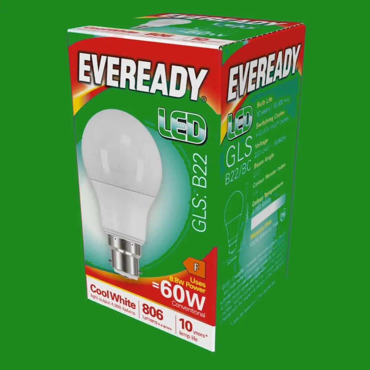 1x 8.8W (=60W) LED GLS Cool Light Bayonet Cap BC B22 Light Bulb Lamp, 4000K - image 2 | Free standard UK delivery included | Discount Quality Products