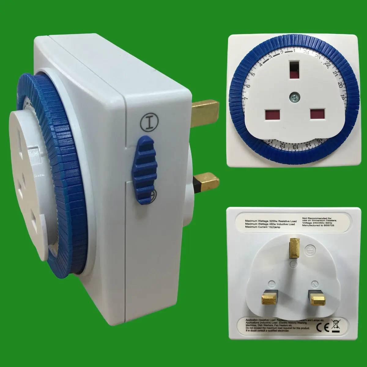 1x 24 Hour Programmable Segment Timer Switch On/Off Function UK Mains 3-pin Plug