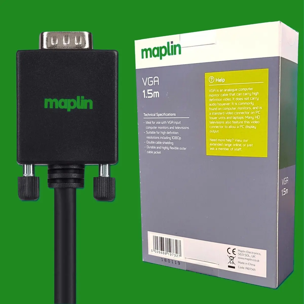 Maplin VGA 1.5m Cable High Definition Picture, 1080p Resolution For PC's And TV - image 4 | Free standard UK delivery included | Discount Quality Products