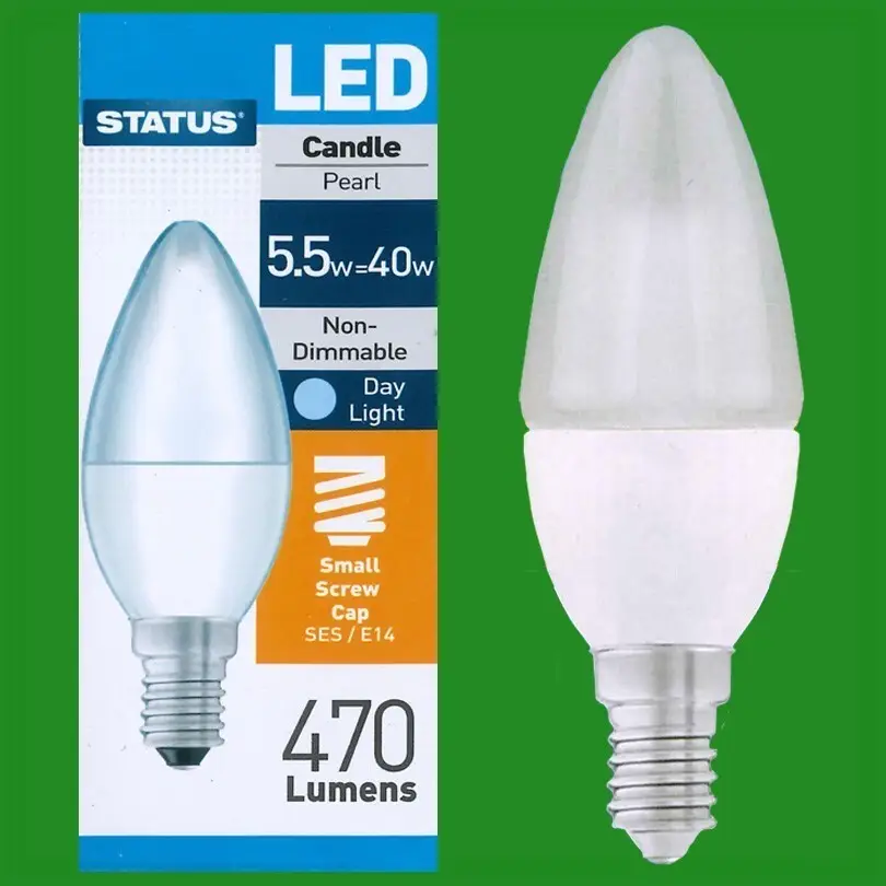 10x 5.5W (=40W) LED Pearl Candle, Daylight White 6500K Light Bulbs SES E14 Lamps