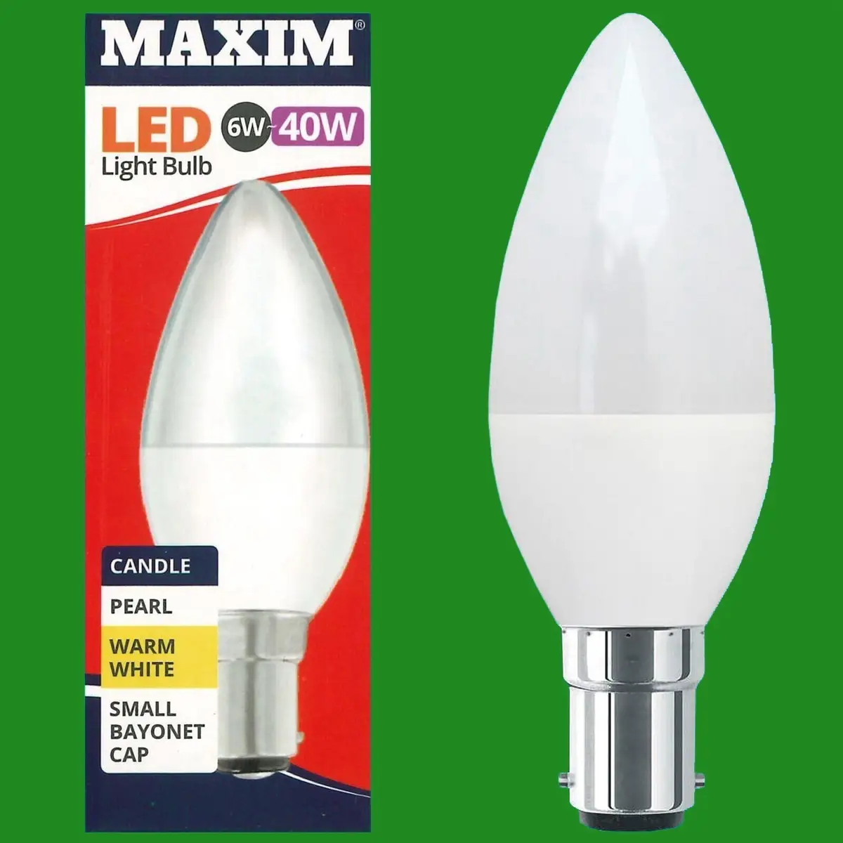 4x 6W (=40W) LED Pearl Candle Light Bulbs, SBC B15 2700K Warm White Lamps