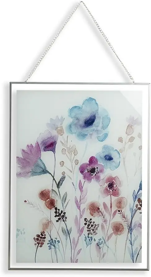 Hanging Floral Watercolour Flower Art Print in Glass, Framed Picture, 16x12 Inch