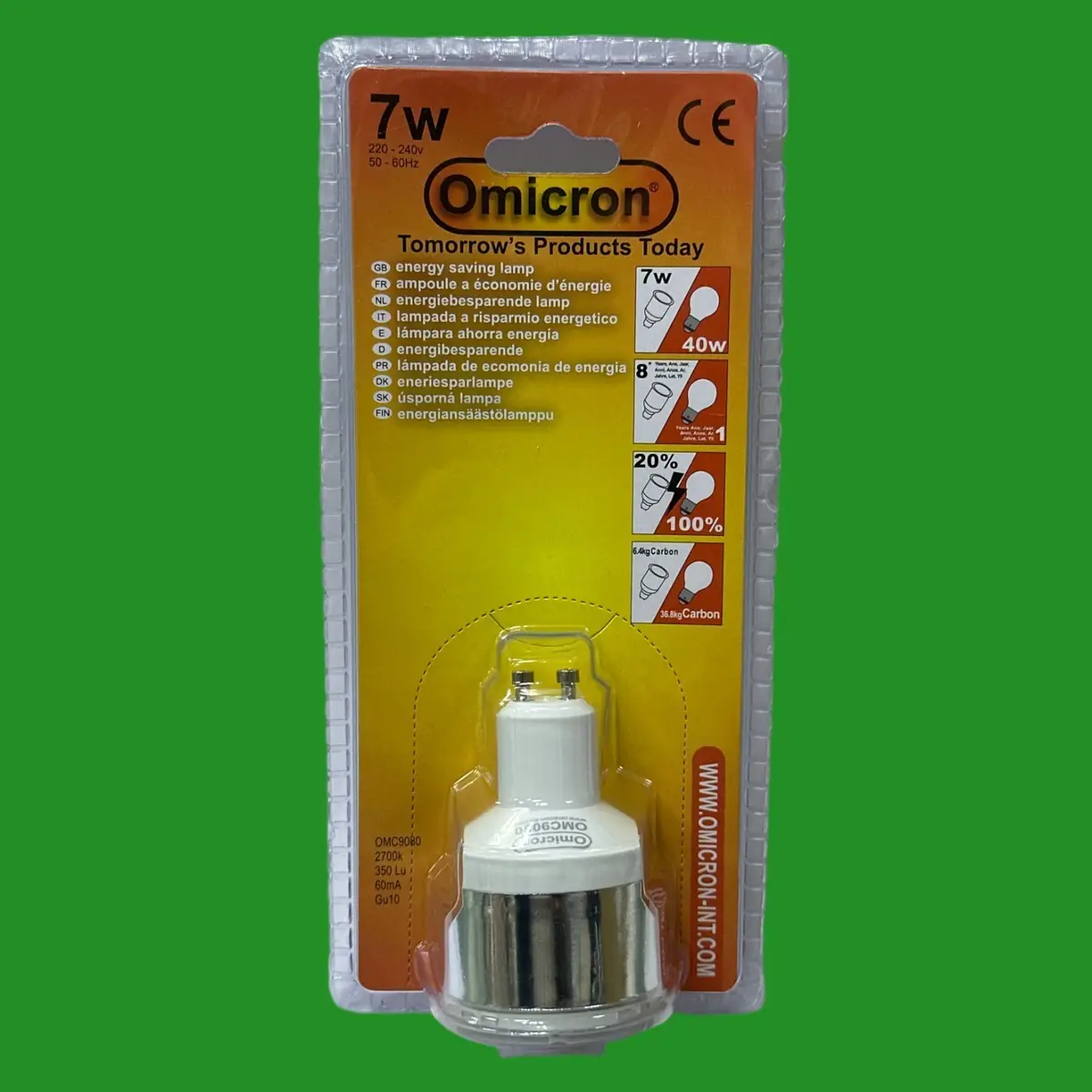 2x 7W (=40W) GU10 Omicron 75mm Long Barrel CFL Light Bulbs Low Energy Reflector - image 2 | Free standard UK delivery included | Discount Quality Products