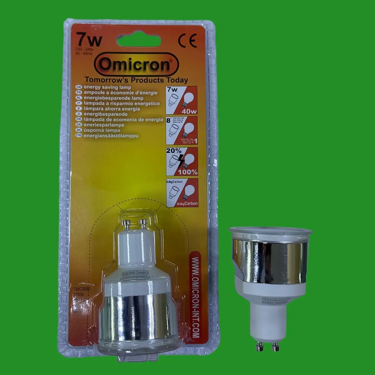 2x 7W (=40W) GU10 Omicron 75mm Long Barrel CFL Light Bulbs Low Energy Reflector - image 3 | Free standard UK delivery included | Discount Quality Products
