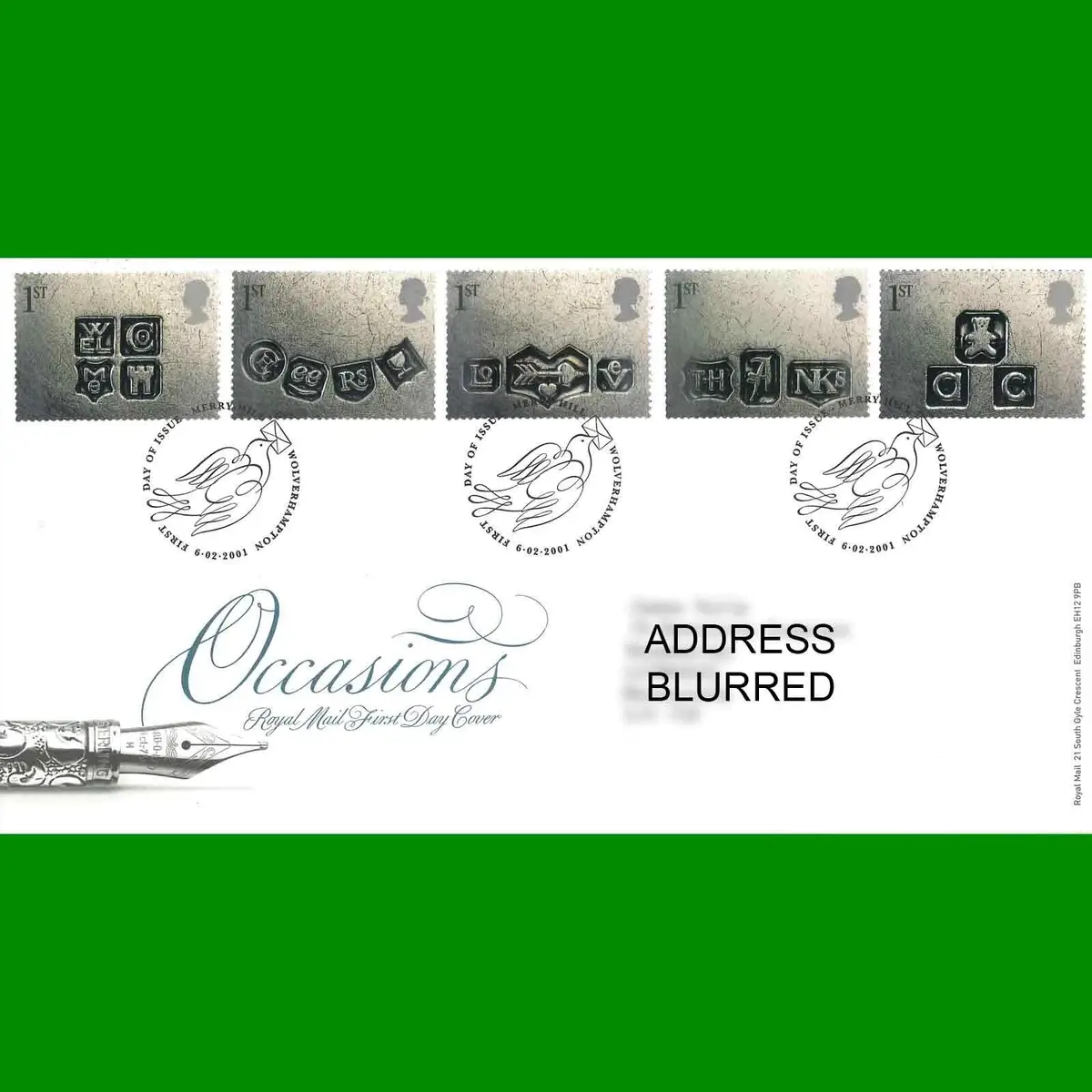 FDC Occasions Commemorative Royal Mail First Day Cover Stamps, 6.2.2001