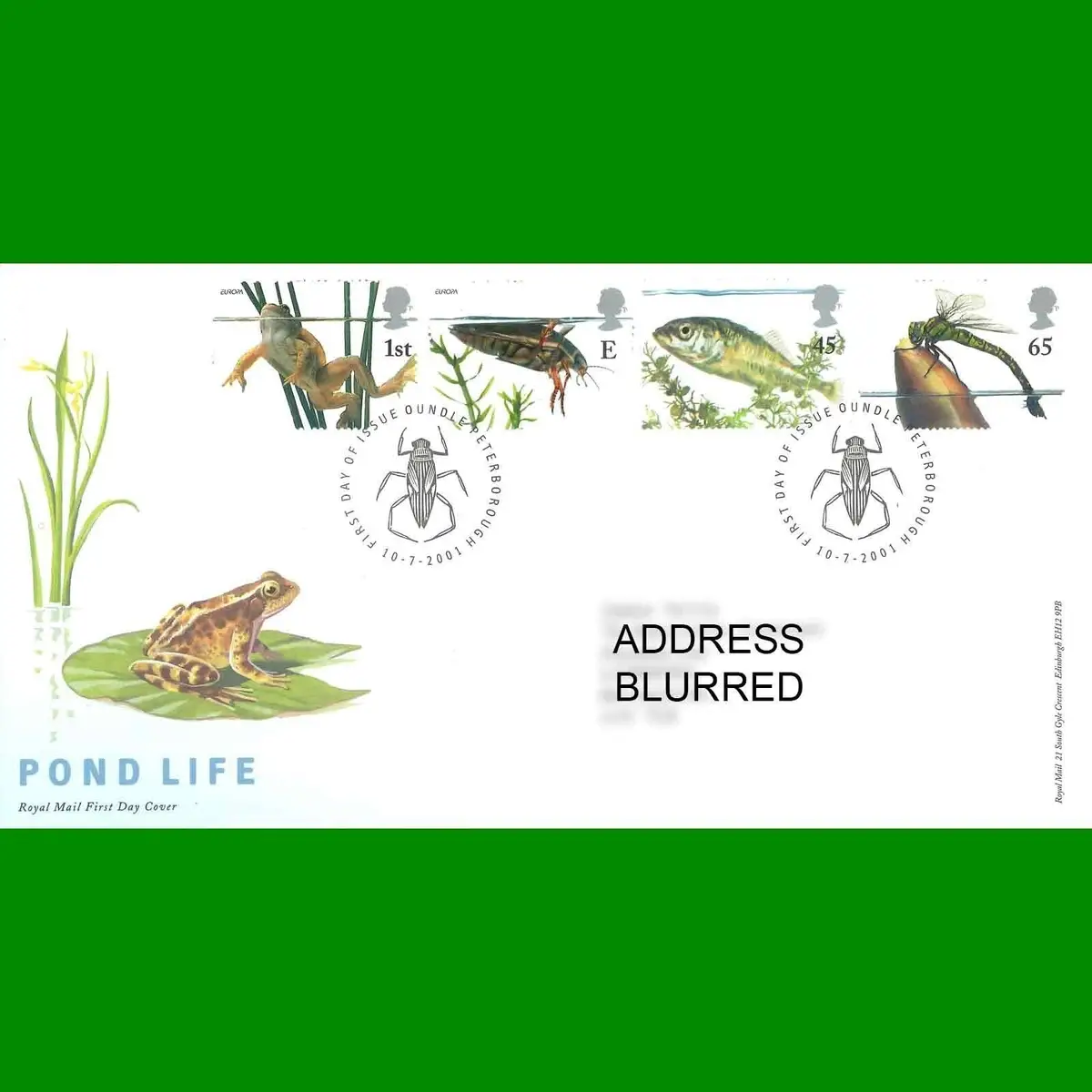 FDC Europa. Pond Life Commemorative Royal Mail First Day Cover Stamps, 10.7.2001