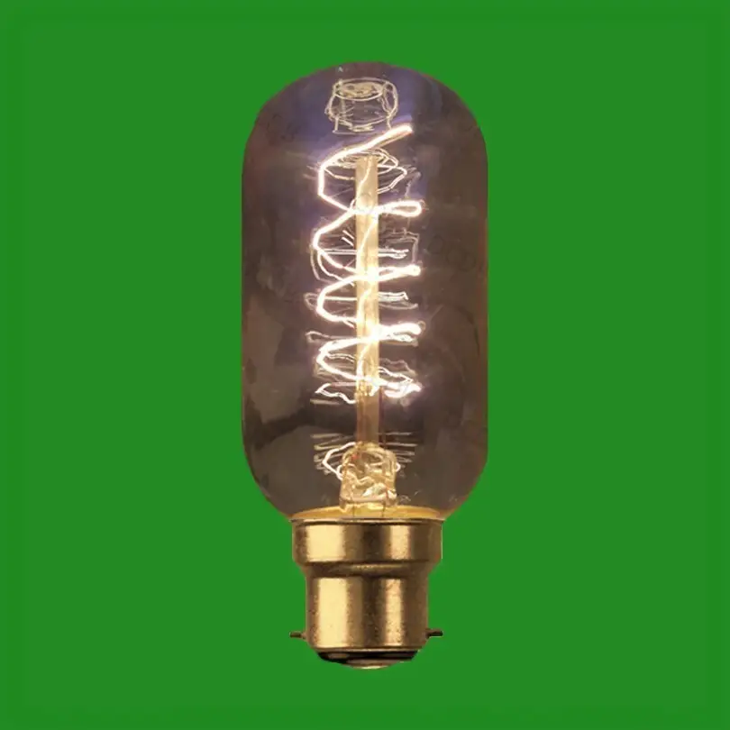 2x 40W Antique Spiral Filament T45 Dimmable Tubular BC B22 Light Bulb Lamp