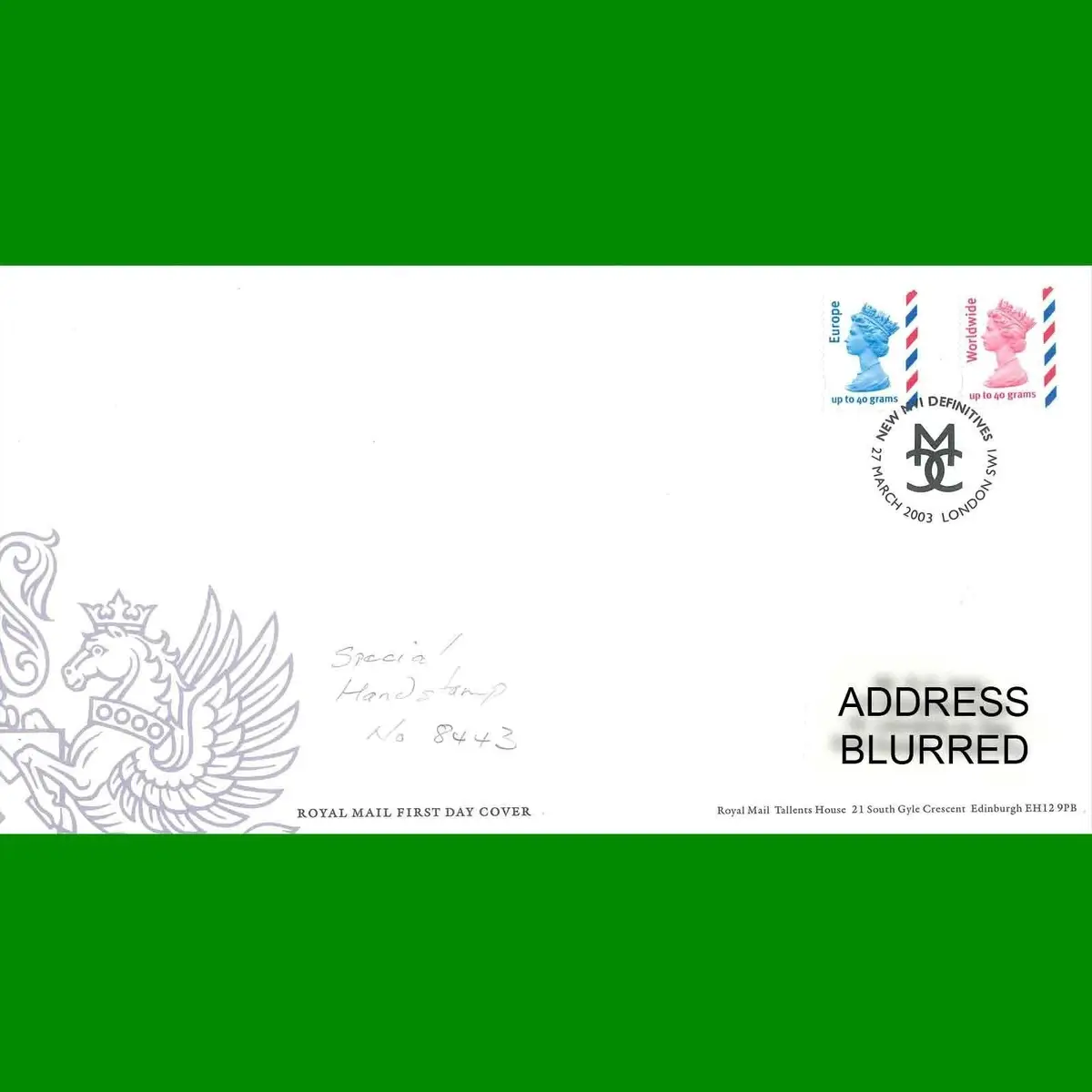 FDC Definitive Overseas Booklet Stamps Royal Mail First Day Cover, 27.3.2003