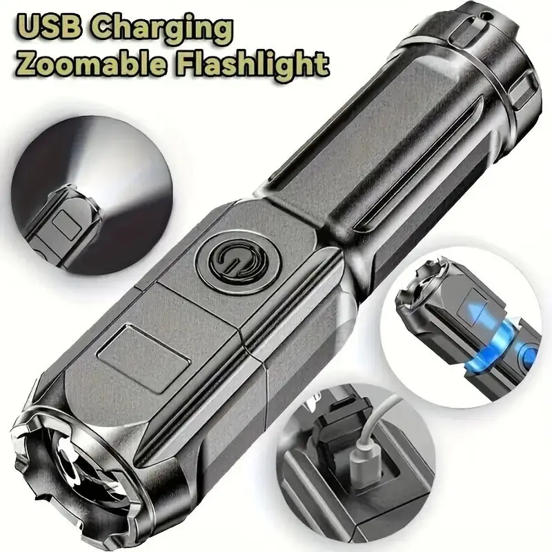 LED Flashlight Zoomable Torch USB Rechargeable, Outdoor Camping, Hiking & Indoor - image 4 | Free standard UK delivery included | Discount Quality Products