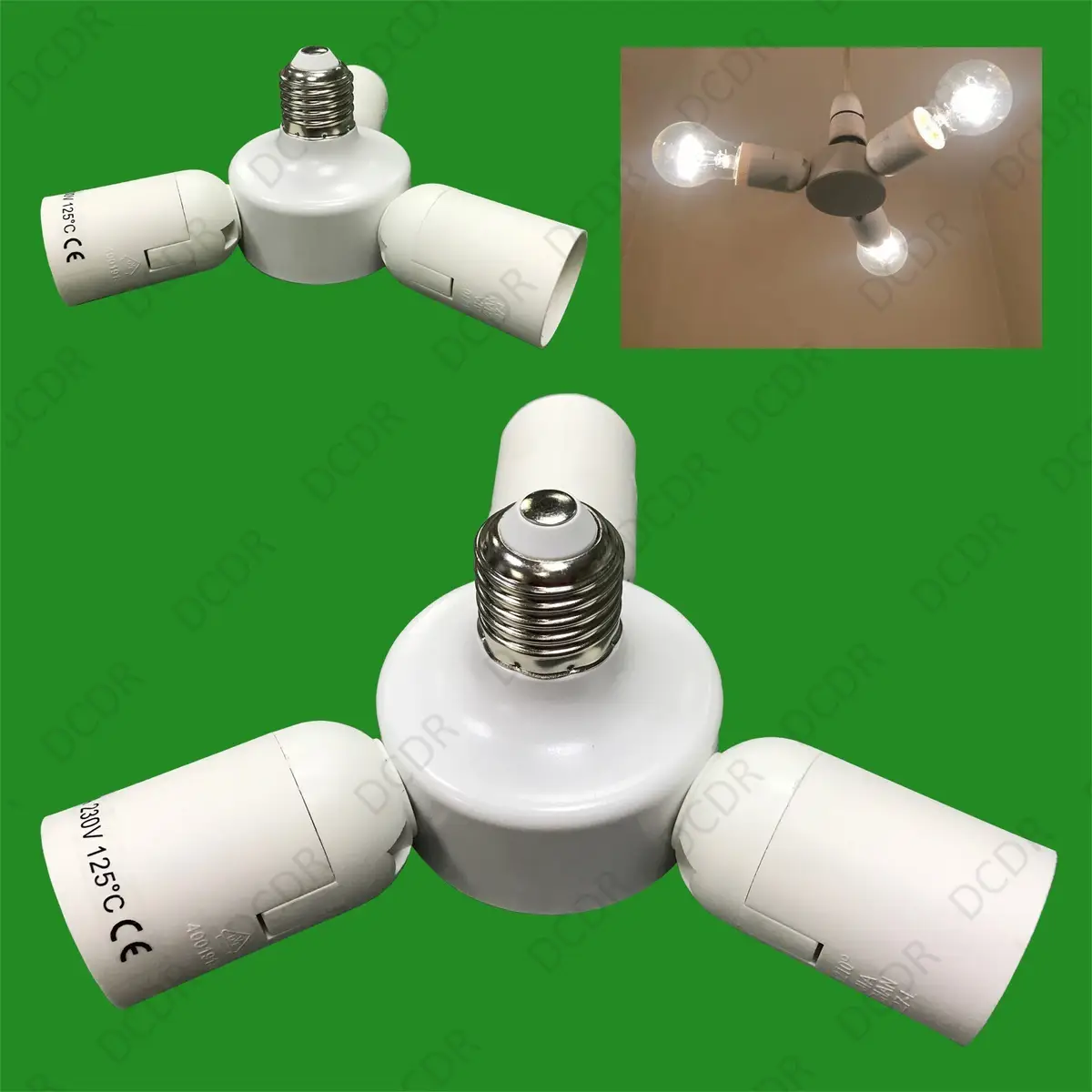 1x E27 to 3E27 Light Bulb Socket Splitter Adaptor Photography Lamp Base UK Stock