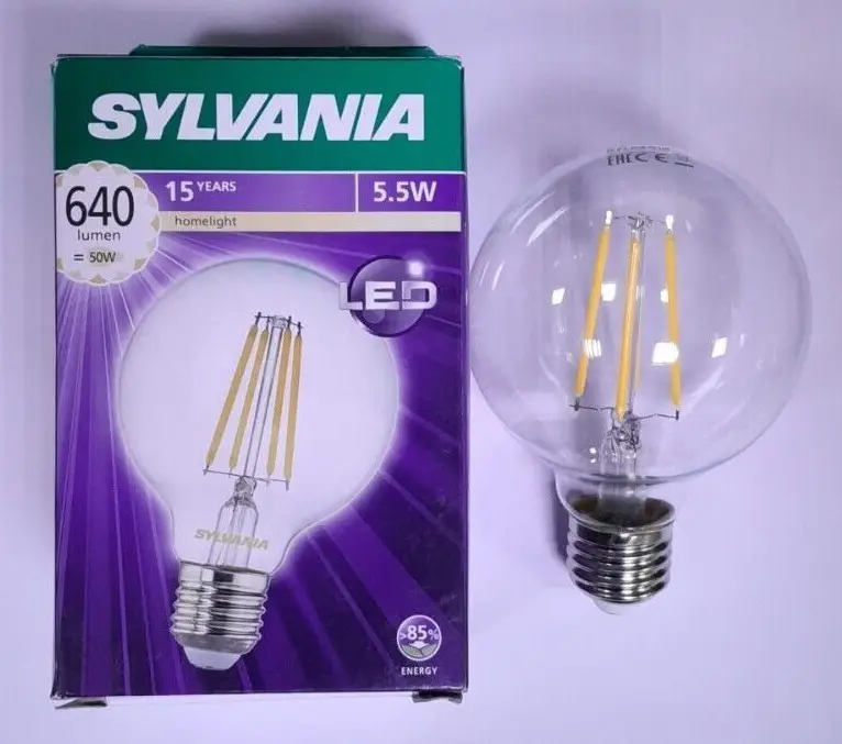 5.5W (=50W) Sylvania G80 LED Filament 2700K ES E27 Light Bulb