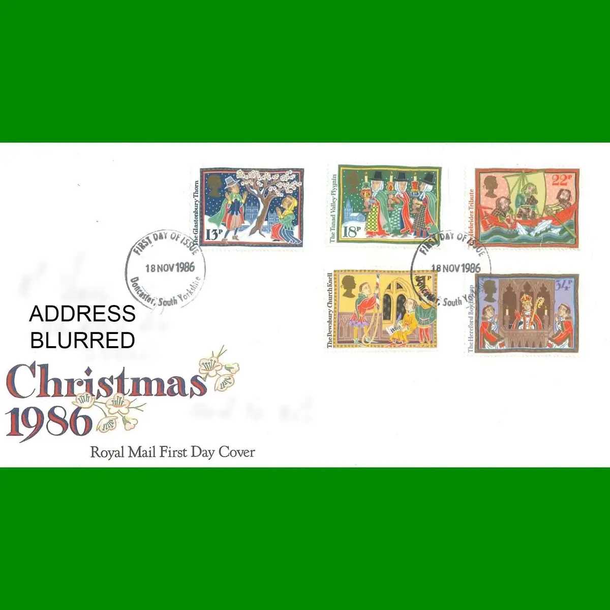 FDC Christmas Xmas Commemorative Royal Mail First Day Cover Stamps 18.11.1986