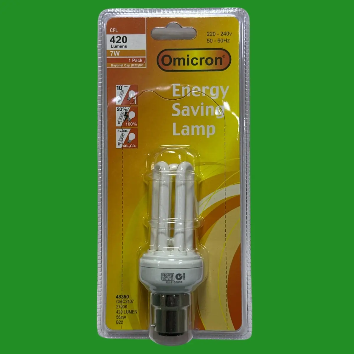 2x 7W (=40W) Omicron CFL Low Energy Power Saving Stick Light Bulb BC B22 Bayonet - image 3 | Free standard UK delivery included | Discount Quality Products