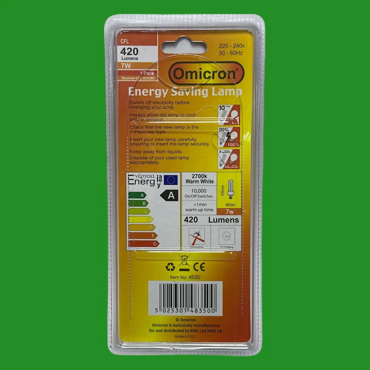 2x 7W (=40W) Omicron CFL Low Energy Power Saving Stick Light Bulb BC B22 Bayonet - image 4 | Free standard UK delivery included | Discount Quality Products