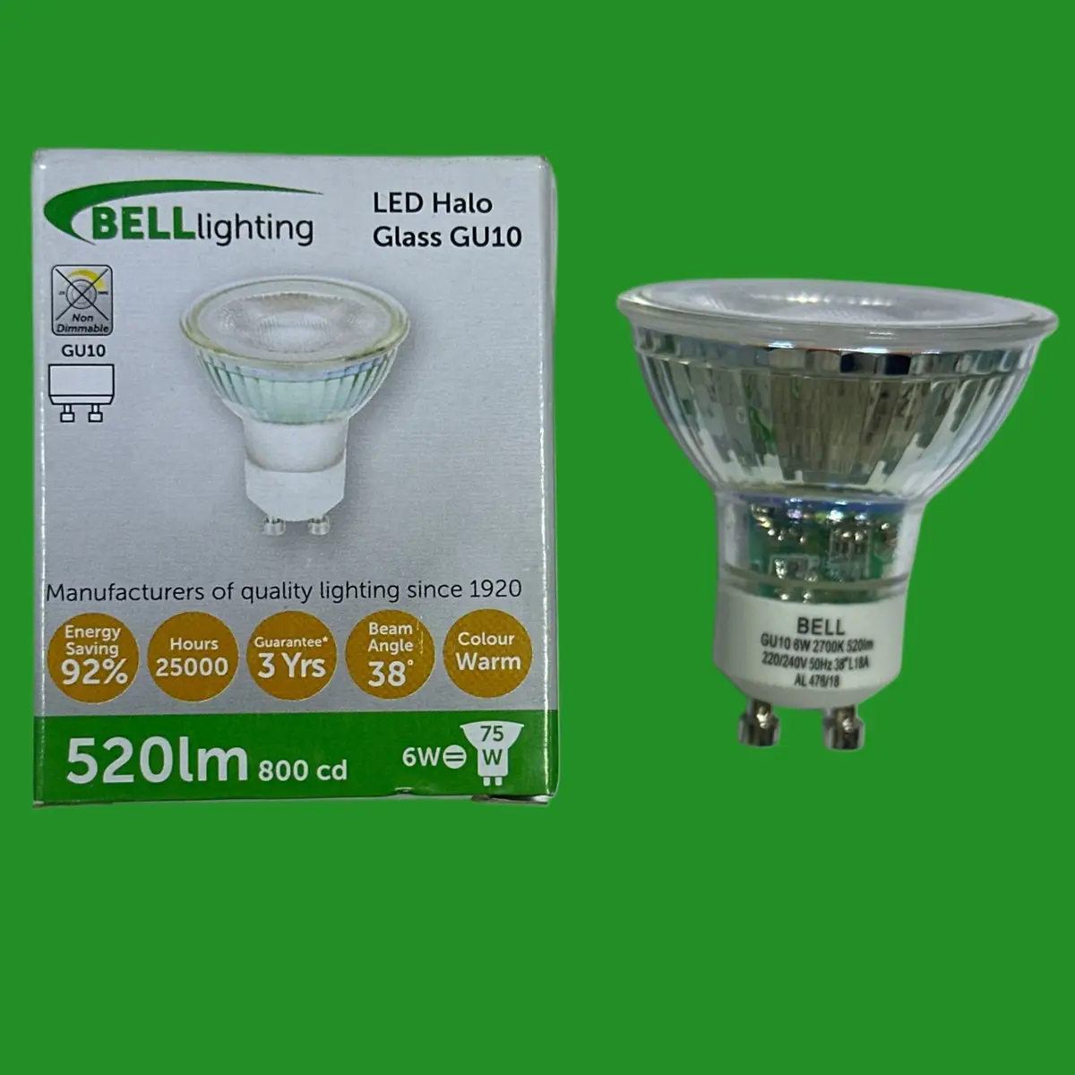 2x 6W (=75W) Bell LED GU10 Reflector Spot Light Bulb Lamp 2700K Halo Glass