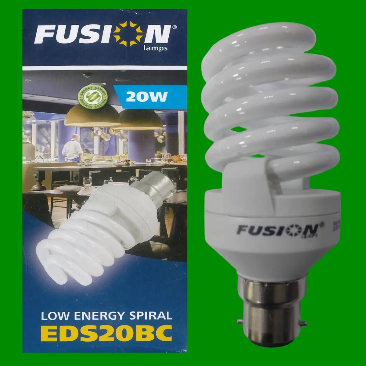 1x 20W (=100W) Fusion CFL Low Energy Spiral BC B22 Light Bulb 4000K Cool White
