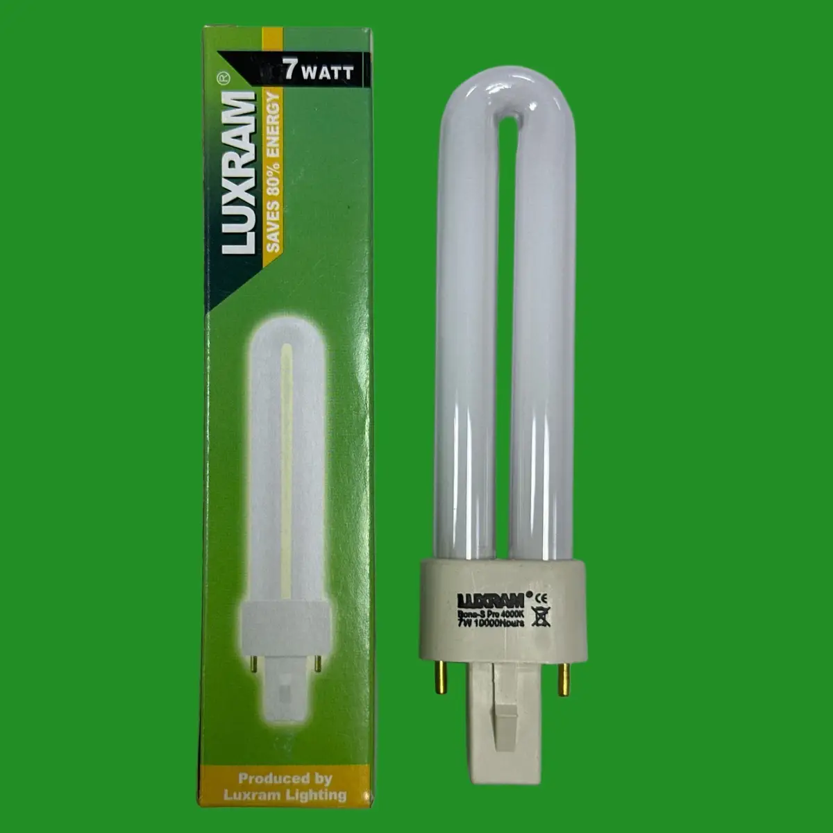 2x 7W Luxram G23 2 pin Low Energy CFL PL-S PLS Light Bulb 4000K Cool White Lamp
