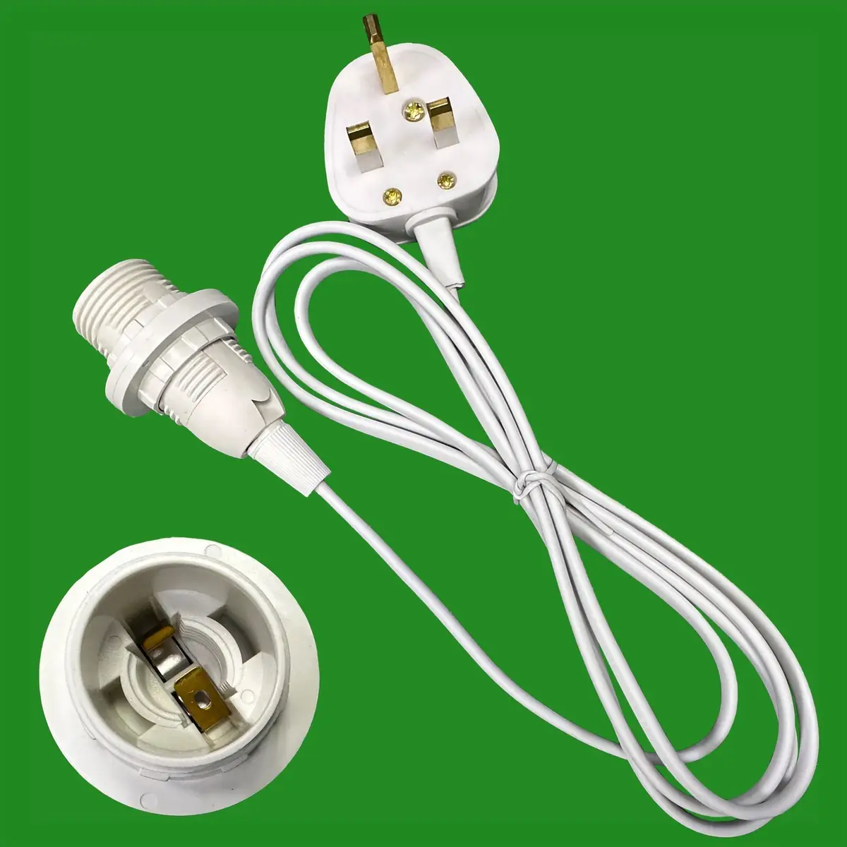 E14 SES White Unswitched UK 3 Pin Plug Lamp, Light Bulb Holder Salt Table Desk