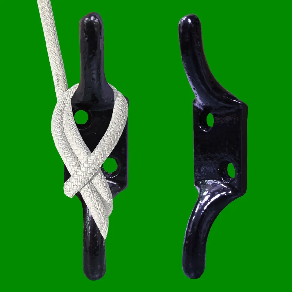 4x 100mm (4") Black Cast Iron Cleat Hook, Flag Pole Rope Halyard Washing Line