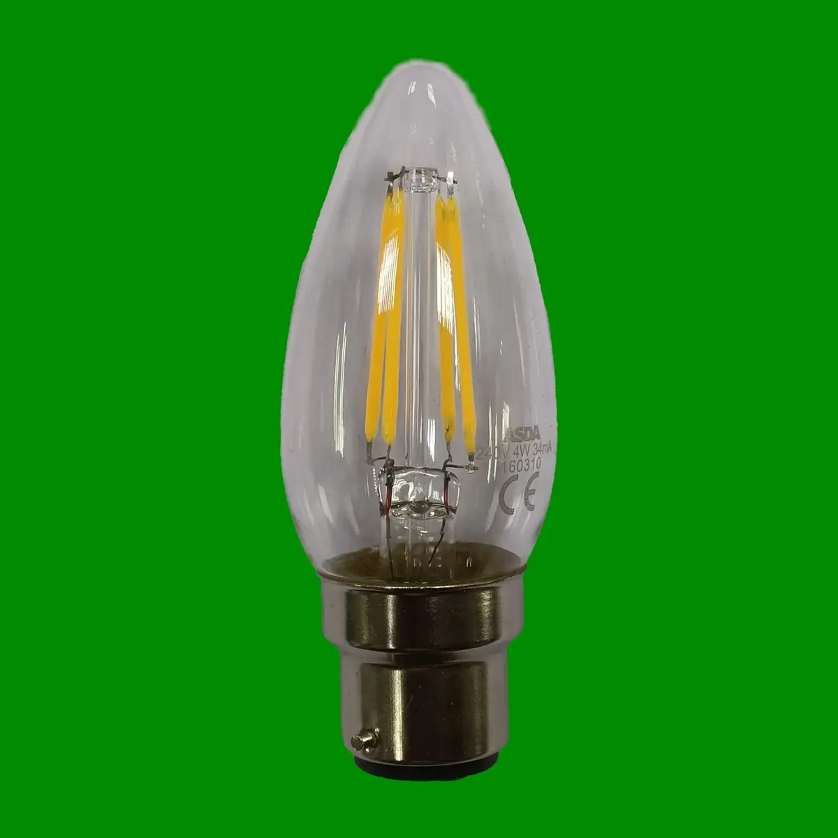 1x 4W LED ASDA Candle Light Bulb, Bayonet Cap BC B22 Warm White Lamp Instant On - image 2 | Free standard UK delivery included | Discount Quality Products