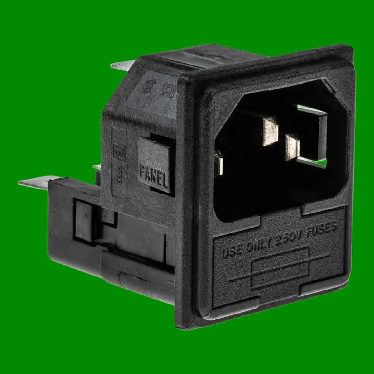 Snap-In Fused IEC Male Panel Chassis Socket, 250V 10A, Kettle Lead Rewireable - image 2 | Free standard UK delivery included | Discount Quality Products