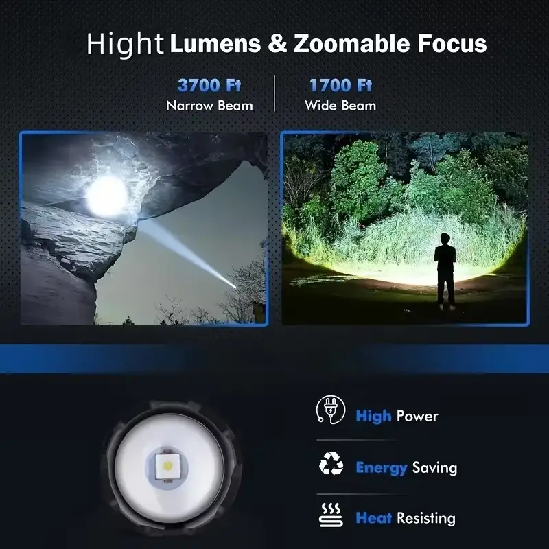 LED Flashlight Zoomable Torch USB Rechargeable, Indoor, Outdoor, Camping, Hiking - image 4 | Free standard UK delivery included | Discount Quality Products