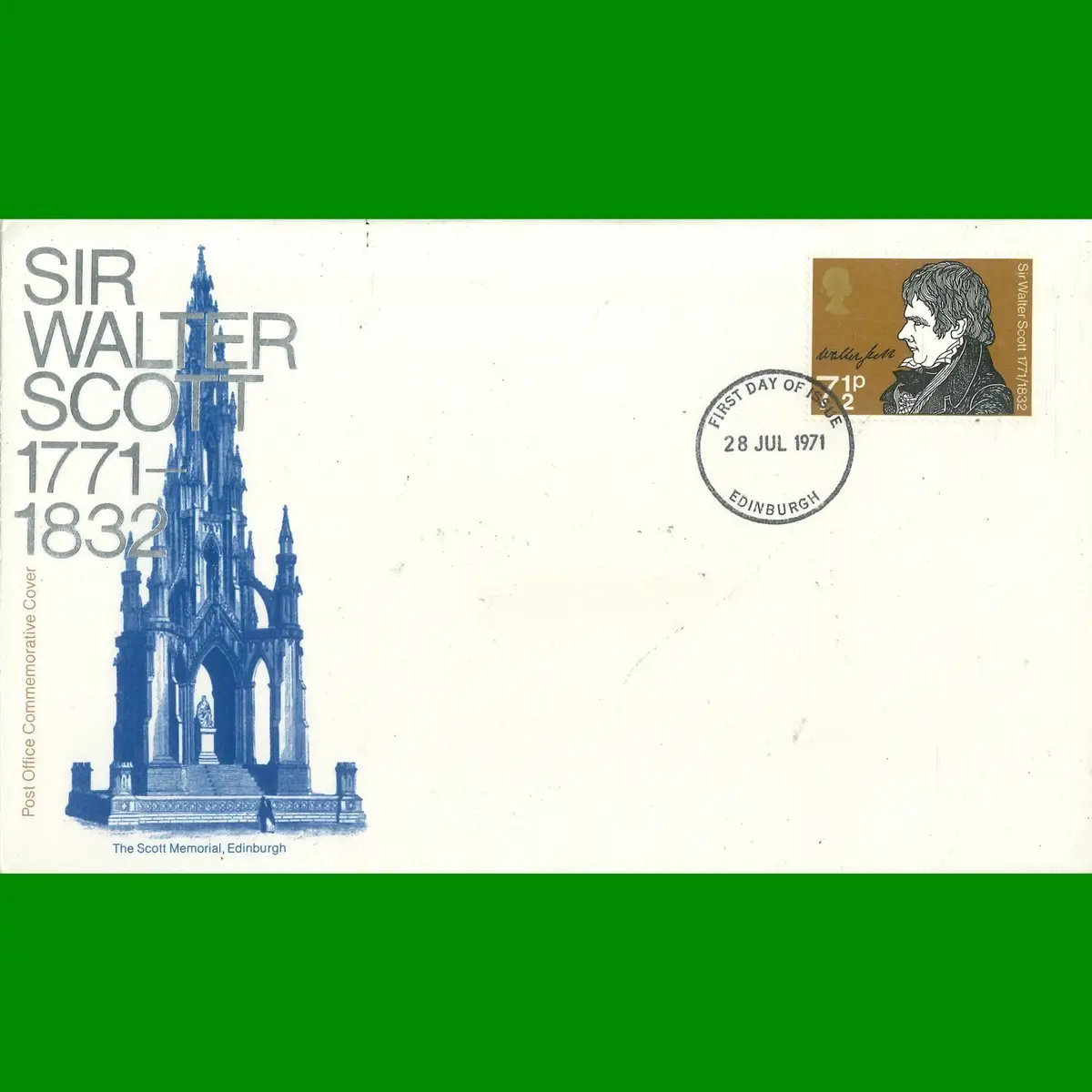 FDC Literary Anniversaries Walter Scott Post Office First Day Cover, 28.7.1971