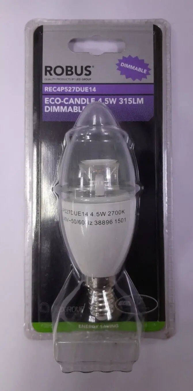 4.5W (=40W) Dimmable LED Clear 2700K SES E14 Small Screw Candle Light Bulb