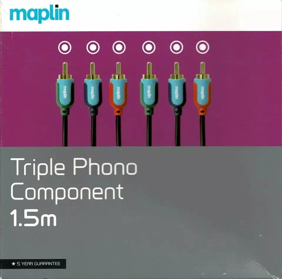 1.5m Maplin Triple Phono Component, Gold-plated Connectors